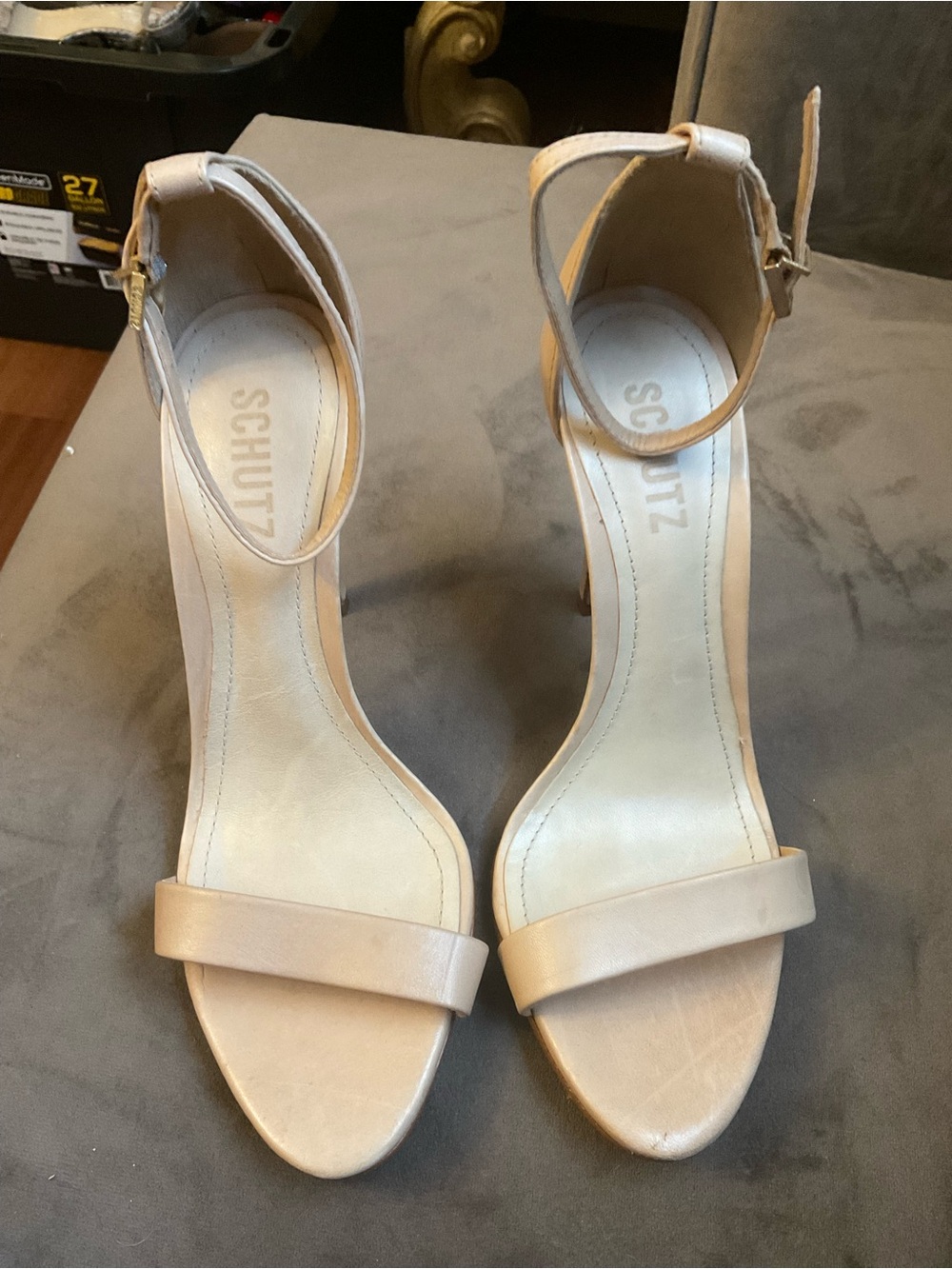 SCHUTZ Beige Ankle-Strap Stiletto Sandals